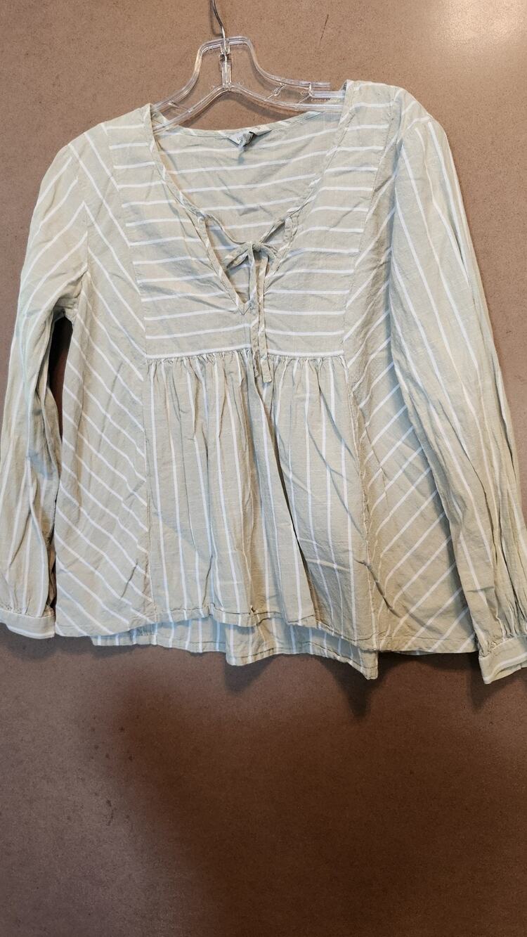 Lucky Brand Boho Striped Babydoll Blouse Tie-Front Long Sleeve Small #671